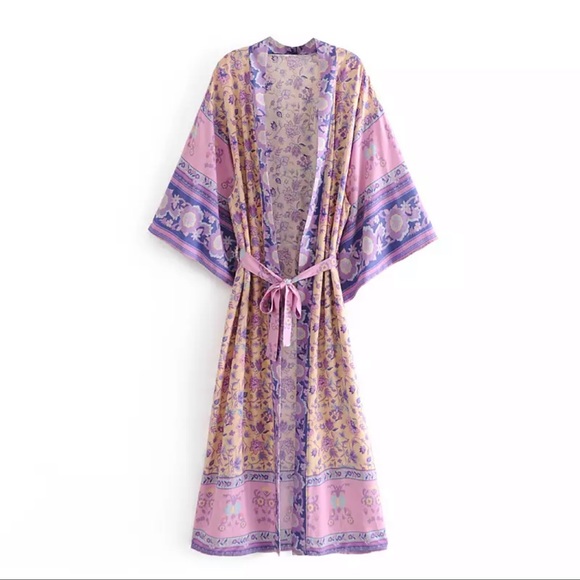 Other - Boho gypsy kimono maxi duster pink purple cover up